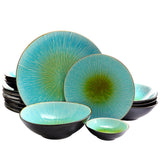 Gibson Shangri-La Court 16-Piece Stoneware Dinnerware Set, Teal/Green