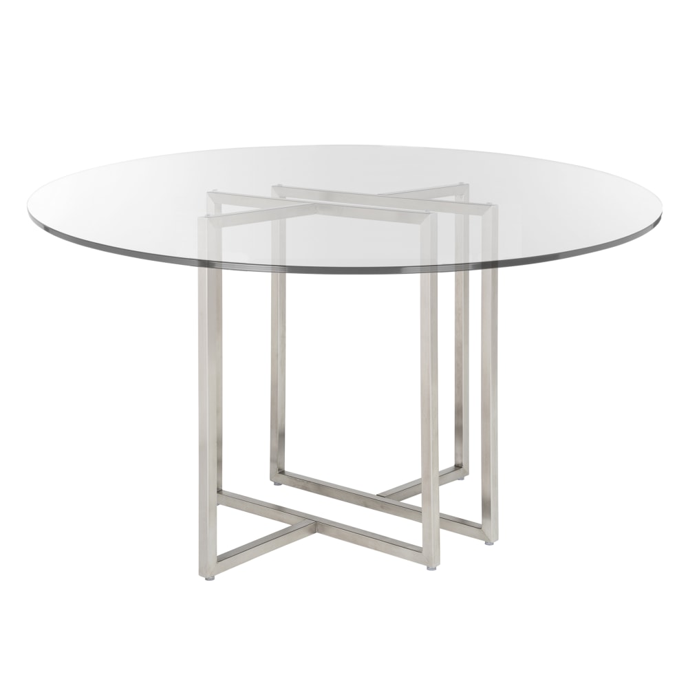 Eurostyle Legend Round Dining Table, 30inH x 48inW x 48inD, Brushed Silver/Clear