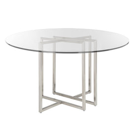 Eurostyle Legend Round Dining Table, 30inH x 48inW x 48inD, Brushed Silver/Clear