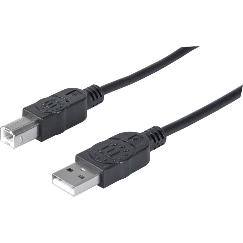Manhattan Hi-Speed USB 2.0 A Male/B Male Cable, 6ft, Black, Retail Pkg - Hi-Speed USB for ultra-fast data transfer rates with zero data degradation