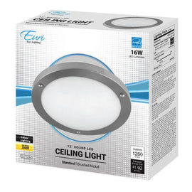 Euri 12in Round LED Ceiling Light Fixture, Dimmable, 1,260 Lumens, 16 Watts, 3000K, Brushed Nickel/Alabaster Glass