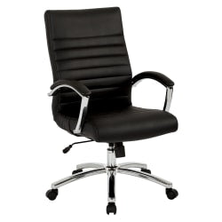 Office Star WorkSmart Ergonomic Faux Leather Mid-Back Executive Chair, Black
