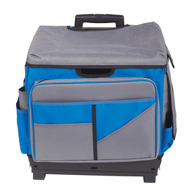 ECR4KIDS Universal Plastic Rolling Cart & Organizer Bag With Telescoping Handle, 16 1/2in x 17 1/2in x 16in, Blue/Gray