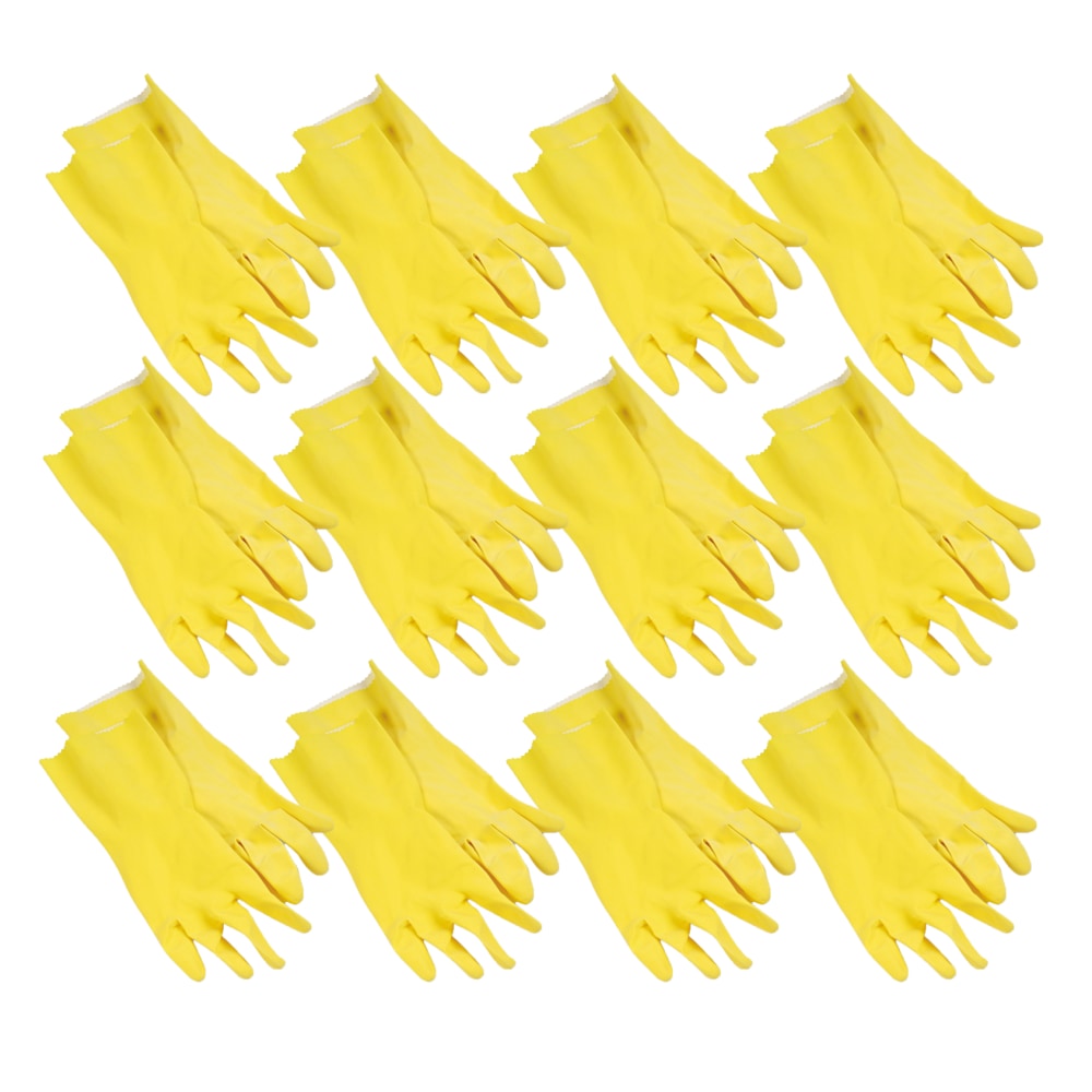 Boardwalk Flock-Lined Latex Cleaning Gloves, Large, Yellow, Pack Of 12 Pairs