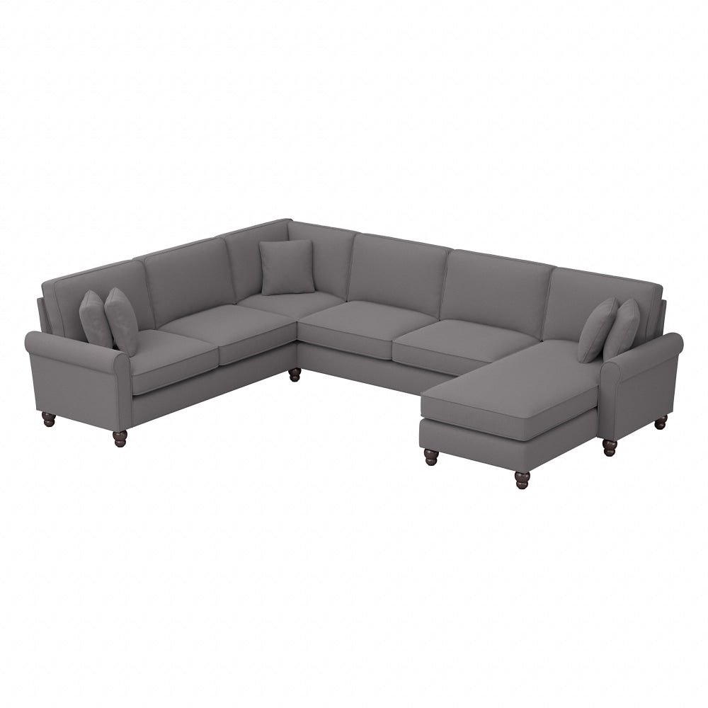 Bush Furniture Hudson 128inW U-Shaped Sectional Couch With Reversible Chaise Lounge, French Gray Herringbone Fabric, Standard Delivery