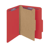 Smead Pressboard Classification Folder with SafeSHIELD Fastener, 1 Divider, Letter Size, 100% Recycled, Bright Red