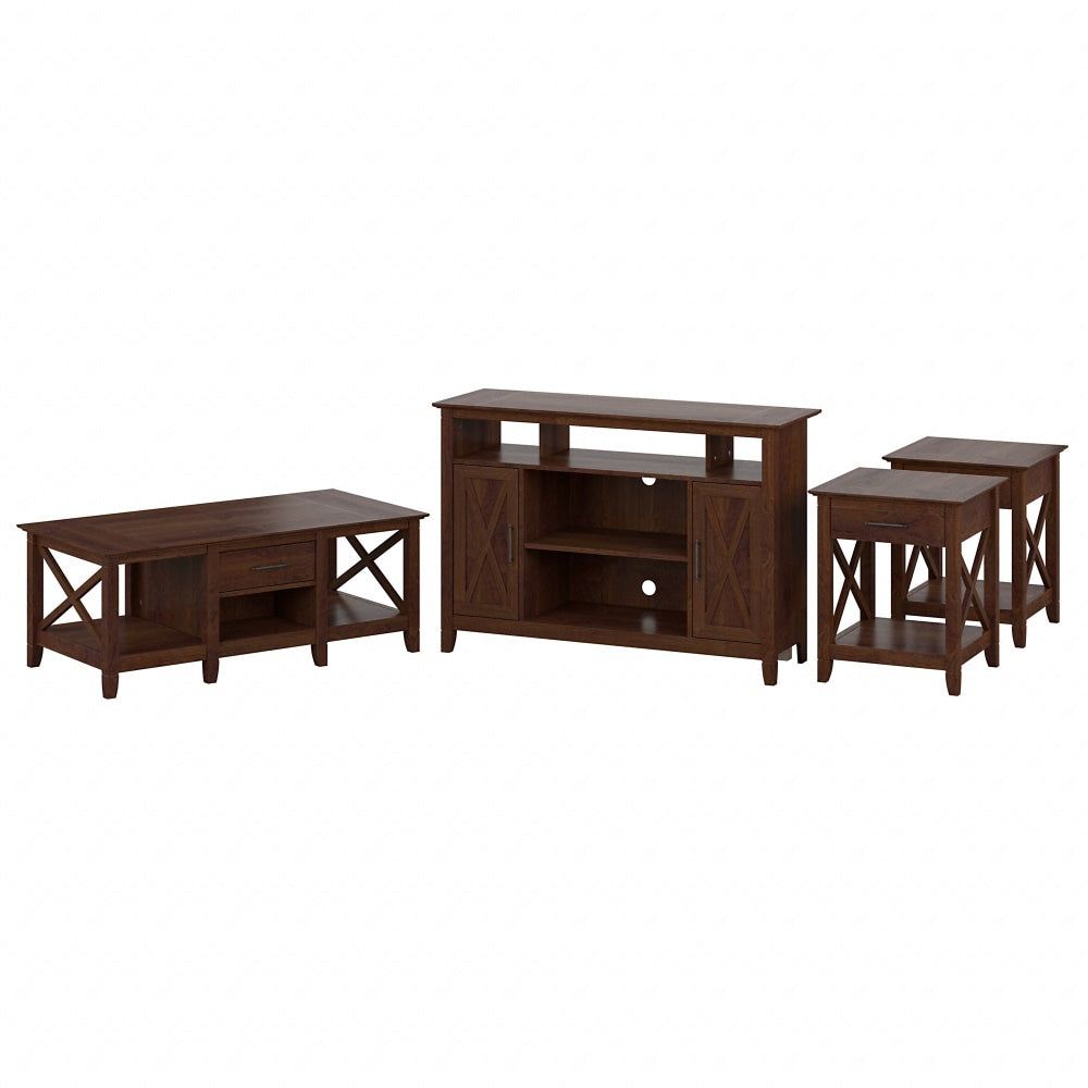 Bush Furniture Key West Tall TV Stand for 55in TV With Coffee Table And End Tables, Bing Cherry, Standard Delivery