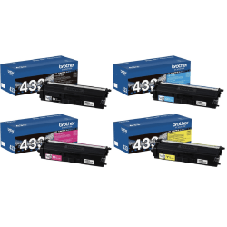 Brother TN433 Black; Cyan; Magenta; Yellow High Yield Toner Cartridges, Pack Of 4, TN433SET-OD