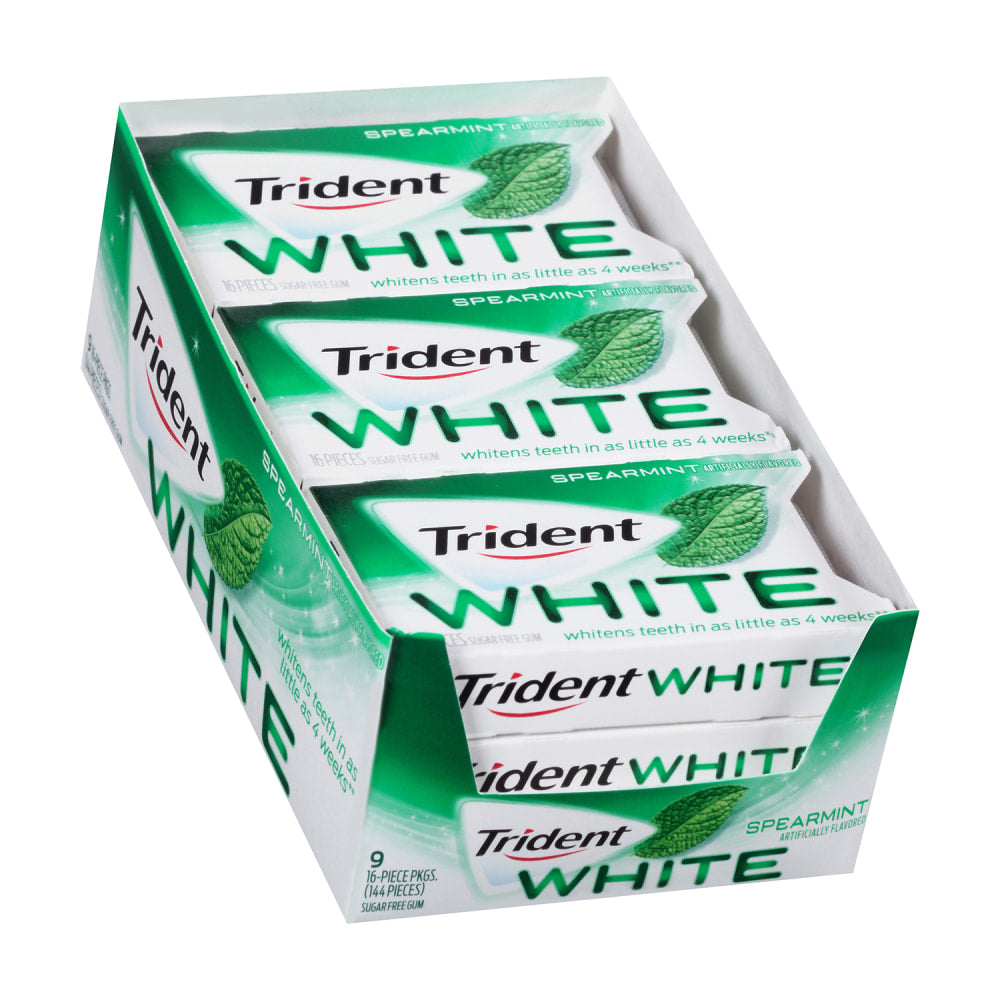 Trident White Spearmint Sugar-Free Gum, 16 Pieces Per Box, Pack Of 9 Boxes