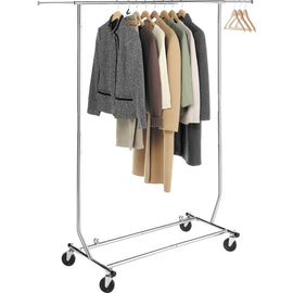Whitmor Folding Garment Rack - 70.5in Height x 73in Width x 22in Depth - Durable, Lightweight, Built-in Wheels, Adjustable - Chrome - Steel