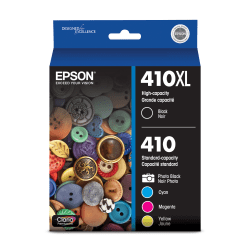 Epson 410XL Claria Premium Black; Photo Black; Cyan; Magenta; Yellow Ink Cartridges, Pack Of 5, T410XL-BCS