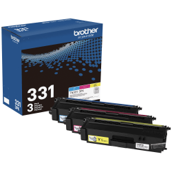 Brother TN331 Cyan; Magenta; Yellow Toner Cartridges, Pack Of 3, TN3313PK