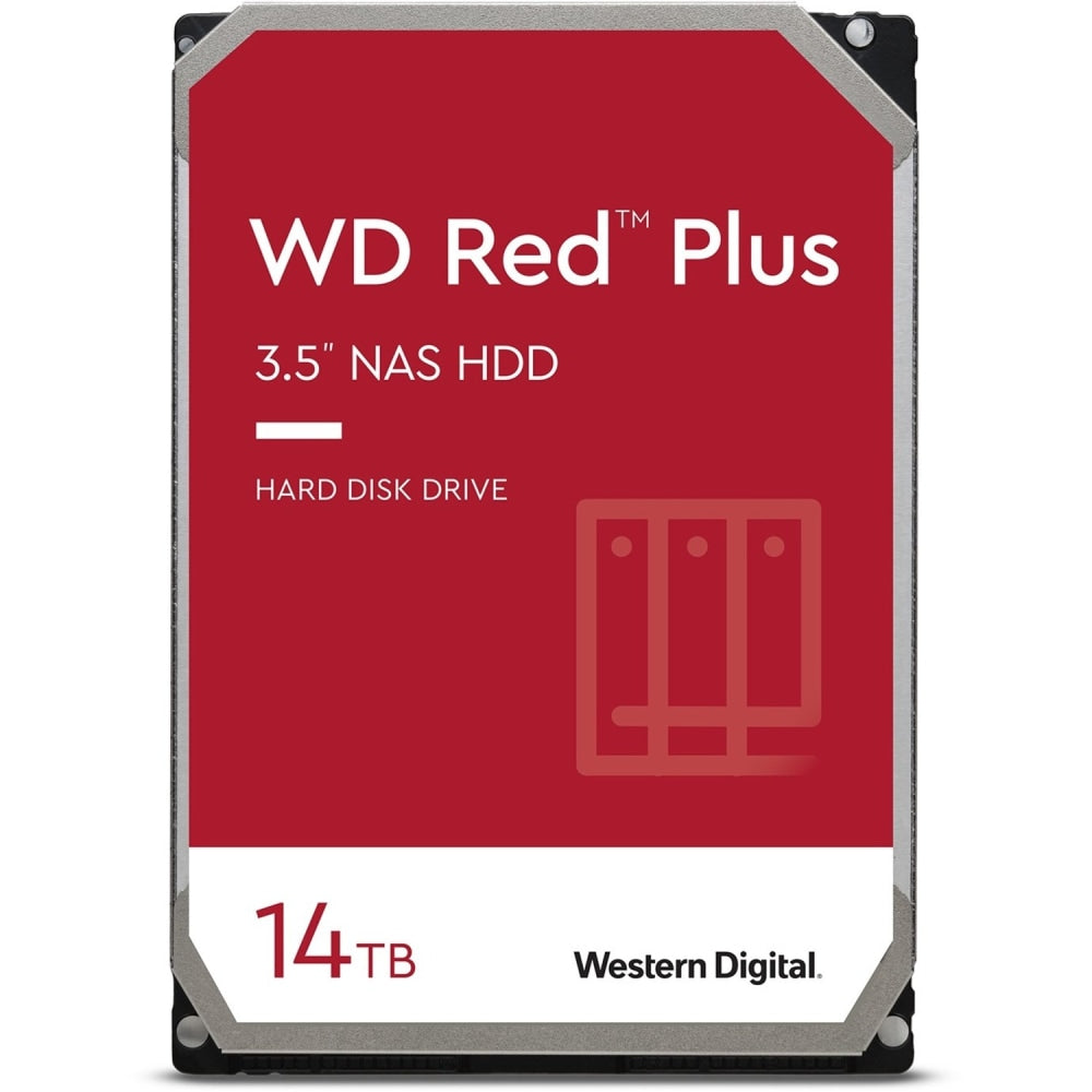 Western Digital Red Plus WD140EFGX 14 TB Hard Drive - 3.5in Internal - SATA (SATA/600) - Conventional Magnetic Recording (CMR) Method - Storage System Device Supported - 7200rpm - 180 TB TBW - 3 Year Warranty