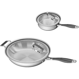 COOKCRAFT CCB-7012 Cookware - 4 Pieces - Cooking, Sauteing - Stockpot13in Skillet - Brushed Stainless Steel - Stainless Steel Body - Silicone Handle - Glass Lid