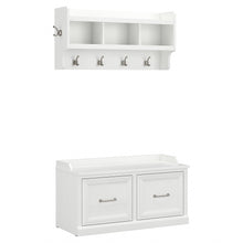Load image into Gallery viewer, kathy ireland Home by Bush Furniture Woodland 40inW Shoe Storage Bench With Doors And Wall-Mounted Coat Rack, White Ash, Standard Delivery