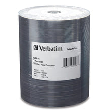 Load image into Gallery viewer, Verbatim CD-R 700MB 52X DataLifePlus White Thermal Printable, Hub Printable - 100pk Tape Wrap - 700MB - 120mm Standard - 100 Pack