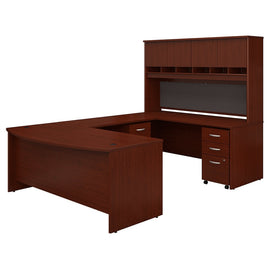 Bush Business Furniture 72inW Bow-Front U-Shaped Corner Desk With Hutch And Storage, Mahogany, Standard Delivery