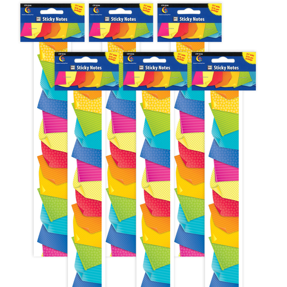 Creative Teaching Press Borders, 2-3/4in x 35in, Bold & Bright Sticky Notes, 72 Borders Per Pack, Set Of 6 Packs