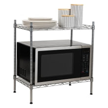 Load image into Gallery viewer, Mind Reader Alloy Collection Chrome Plate 2-Tier Industrial Microwave Stand with Utility Shelf, 22-3/4inH x 13-1/4inW x 21-1/4inL, Silver