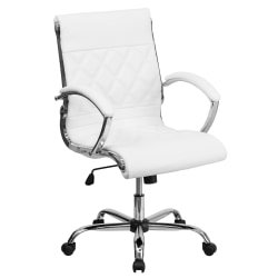 Flash Furniture Designer LeatherSoft Faux Leather Mid-Back Swivel Office Chair, White/Chrome