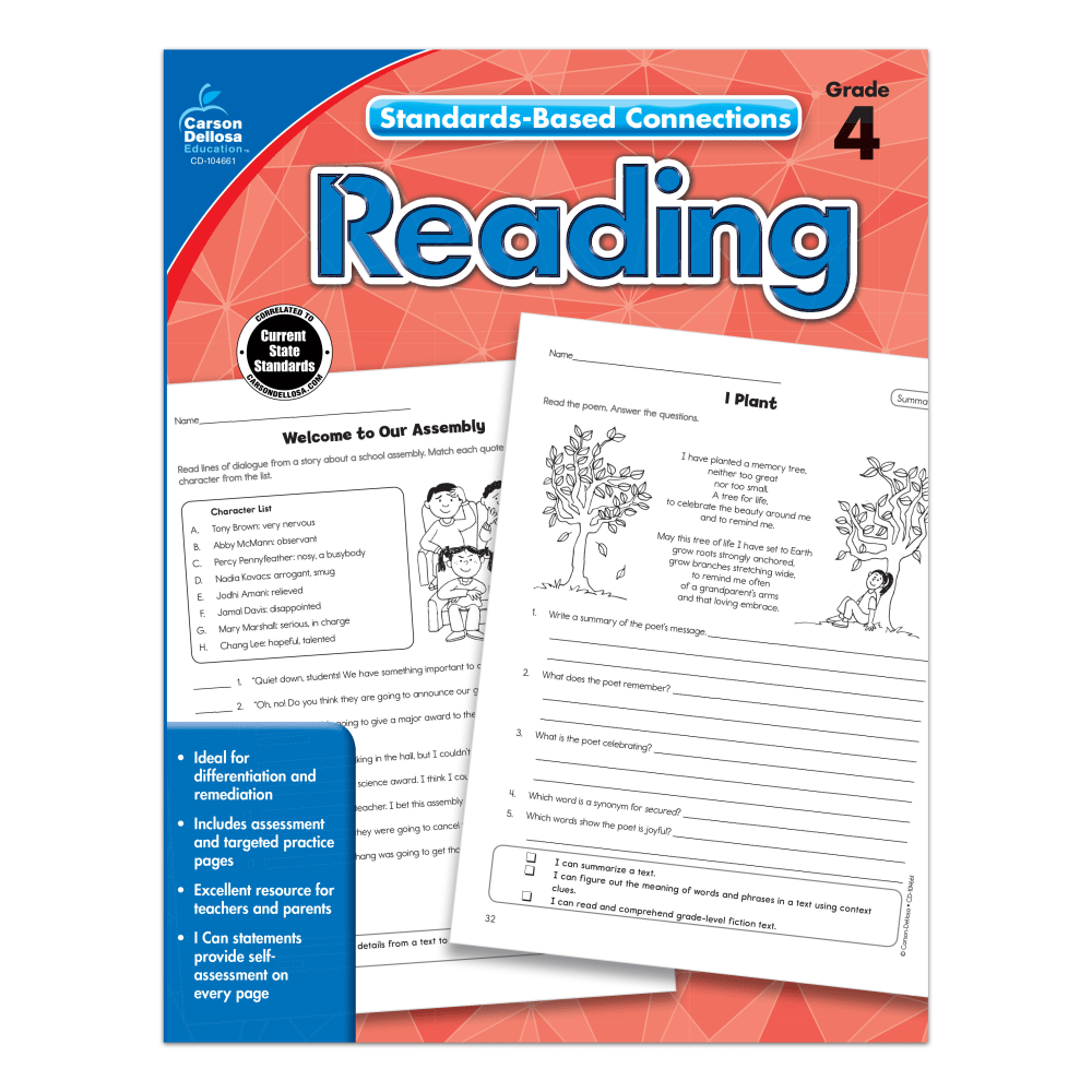Carson-Dellosa Standards-Based Connections Reading Workbook, Grade 4
