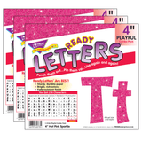 Trend Playful Combo Ready Letters, 4in, Hot Pink Sparkle, 216 Letters Per Pack, Set Of 3 Packs