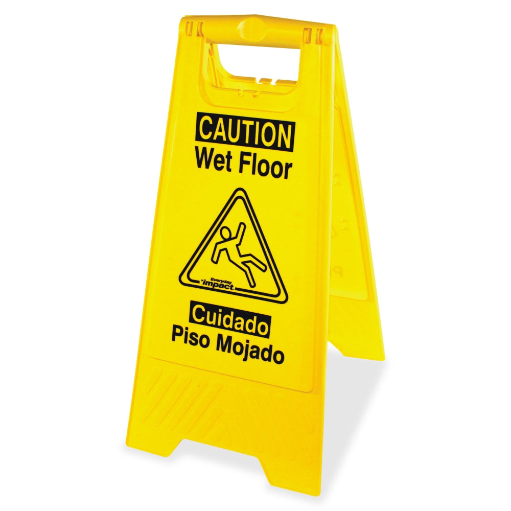 Impact Products English/Spanish Wet Floor Sign - 6 / Carton - Caution Wet Floor Print/Message - 1in Width x 24.6in Height - Rectangular Shape - Impact Resistant, Foldable - Yellow, Black