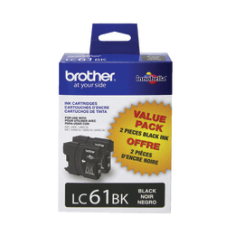 Brother LC61 Black Ink Cartridges, Pack Of 2, LC61BK