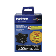 Load image into Gallery viewer, Brother LC65 Black High-Yield Ink Cartridges, Pack Of 2, LC65HY-BK