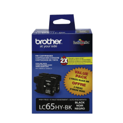 Brother LC65 Black High-Yield Ink Cartridges, Pack Of 2, LC65HY-BK