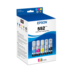 Epson 552 Claria Black, Cyan, Gray, Magenta, Yellow Ink Bottles, Pack Of 5, T552920-S