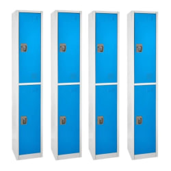 Alpine 2-Tier Steel Lockers, 72inH x 12inW x 12inD, Blue, Set Of 4 Lockers