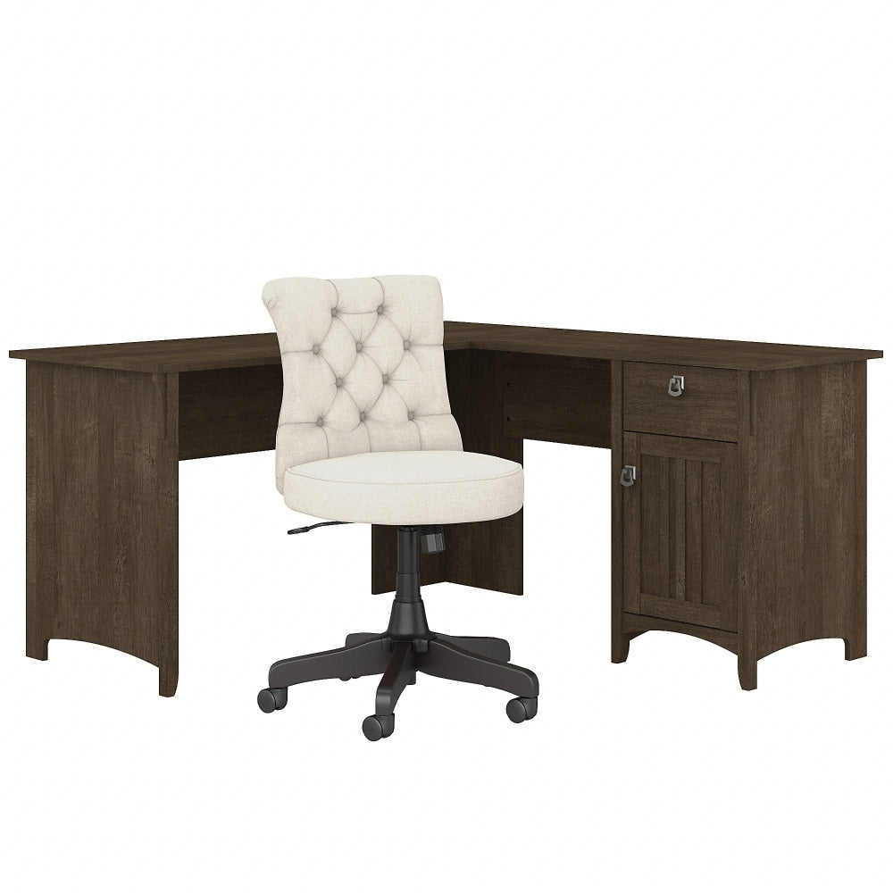 Bush Business Furniture Salinas 60inW L-Shaped Corner Desk With Mid-Back Tufted Office Chair, Ash Brown, Standard Delivery