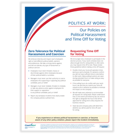 ComplyRight Politics At Work Poster, Political Harassment And Time Off For Voting, English, 10in x 14in