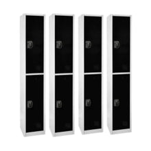 Load image into Gallery viewer, Alpine 2-Tier Steel Lockers, 72inH x 12inW x 12inD, Black, Set Of 4 Lockers