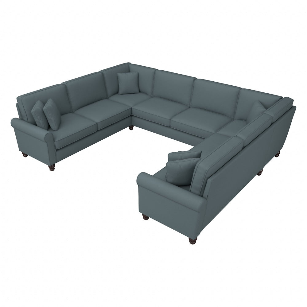 Bush Furniture Hudson 125inW U-Shaped Sectional Couch, Turkish Blue Herringbone Fabric, Standard Delivery