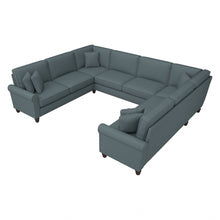 Load image into Gallery viewer, Bush Furniture Hudson 125inW U-Shaped Sectional Couch, Turkish Blue Herringbone Fabric, Standard Delivery