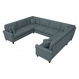 Bush Furniture Hudson 125inW U-Shaped Sectional Couch, Turkish Blue Herringbone Fabric, Standard Delivery