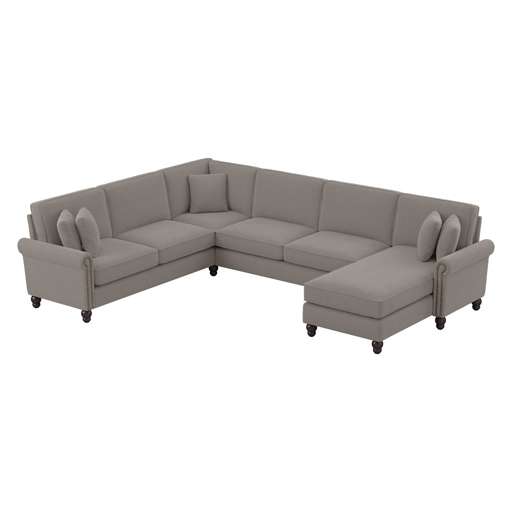Bush Furniture Coventry 128inW U-Shaped Sectional Couch With Reversible Chaise Lounge, Beige Herringbone, Standard Delivery