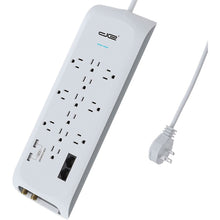 Load image into Gallery viewer, Digital Energy World 12-Outlet Surge Protector Power Strip with 2 USB Ports (White, 6-Foot Cord) - 12 x AC Power, 2 x USB - 1875 VA - 4200 J - 120 V AC Input - Coaxial, Ethernet, Phone/Modem - 6 ft