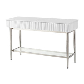 Coast to Coast Peaks Coastal Console Table, 30inH x 48inW x 16inD, Waves Glossy White/Chrome