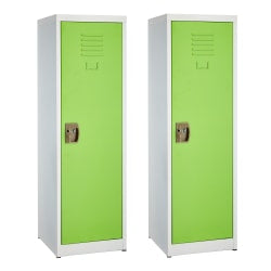Alpine Kids' 1-Tier Steel Lockers, 48inH x 15inW x 15inD, Green, Set Of 2 Lockers