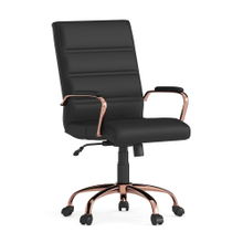 Load image into Gallery viewer, Flash Furniture LeatherSoft Faux Leather Mid-Back Office Chair With Chrome Base And Arms, Black/Pink