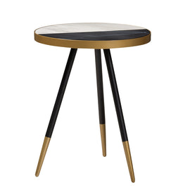 Baxton Studio Modern Accent Table, 21-3/4in x 17-5/16in x 17-5/16in, Gold/Marble/Black