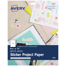 Load image into Gallery viewer, Avery Sticker Project Paper, Letter Size (8 1/2in x 11in), White, Pack Of 15 Sheets