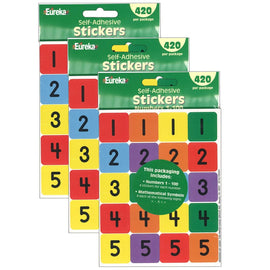 Eureka Theme Stickers, Numbers 1-100, 420 Stickers Per Pack, Set Of 3 Packs