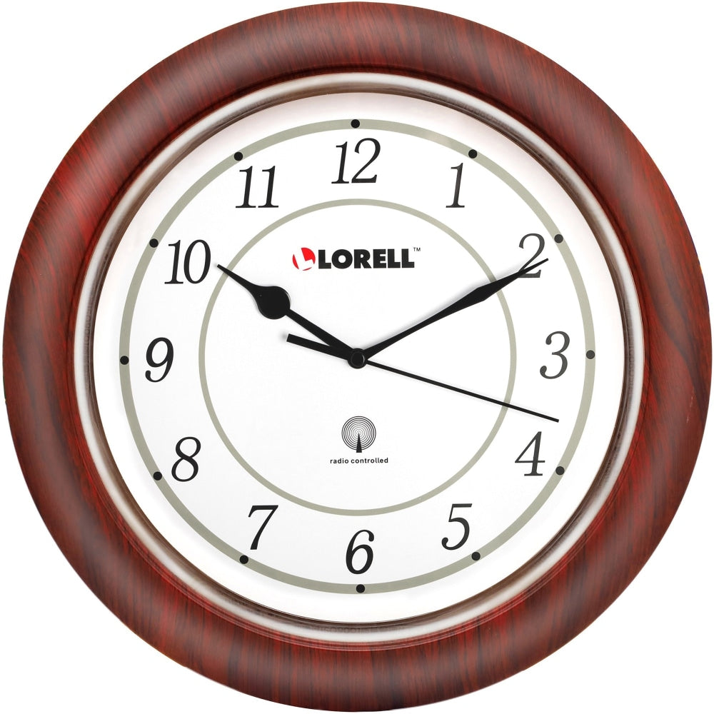 Lorell 13-1/4in Round Atomic Wood Wall Clock, Mahogany