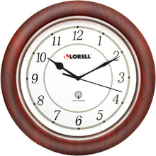 Load image into Gallery viewer, Lorell 13-1/4in Round Atomic Wood Wall Clock, Mahogany