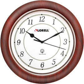 Lorell 13-1/4in Round Atomic Wood Wall Clock, Mahogany