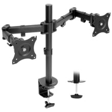 Load image into Gallery viewer, Mount-It! MI-1752 Dual Monitor Desk Mount For 13 - 27in Monitors, 17-1/4inH x 34inW x 5-1/2inD, Black